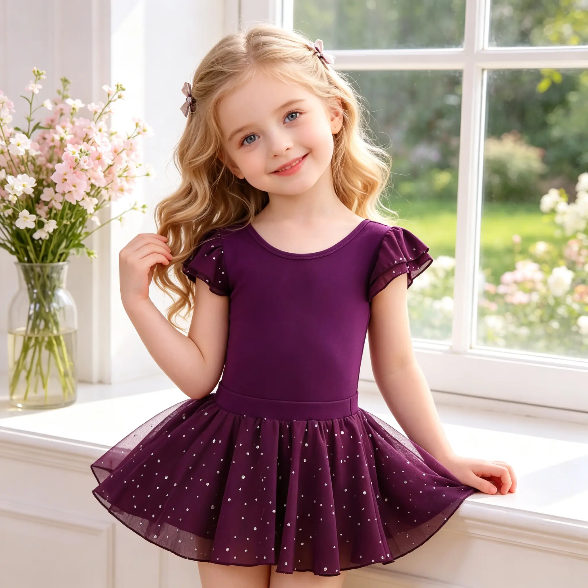 Toddler Girls Sparkly Ballet Dancewear Costume, Cute Ruffle Sleeve Leotard Glitter Sequin Chiffon Skirt, Ideal for Ballet Training Dance Class