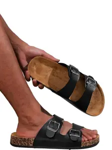 Men's stylish double-buckle non-slip slippers, suitable for both indoor and outdoor wear, comfortable fit, durable design, perfect for everyday wear.