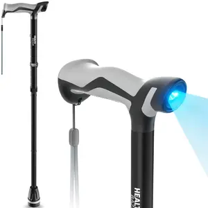 Walking Cane with LED Light, Folding Canes for Men & Women with Shock Absorption - Adjustable, Lightweight Collapsible Walking Sticks with Comfort Grip Handle, Heavy Duty All Terrain Tip