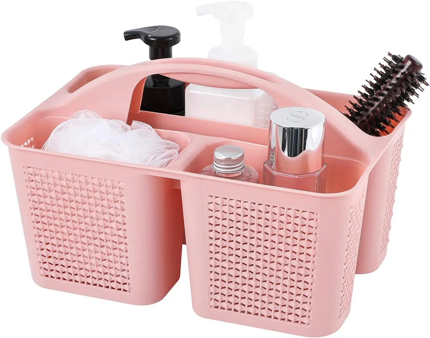 Plastic Portable Shower Caddy Basket Bucket, Cleaning Shower Basket with Handle Compartments Storage Basket Organizer for Bathroom Kitchen College Dorm Sink, Pink