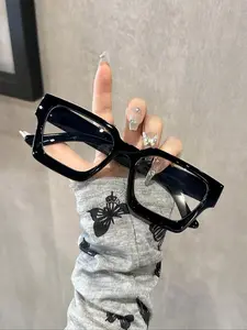 Unisex Simple Style Plain Color Square Frame Eyeglasses, Casual Trendy Eyeglasses for Everyday Use, Fashion Accessories for Outdoor Activities