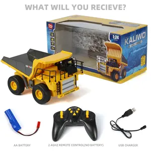 1:24 Scale Alloy Remote Control Dump Truck Toy 9 Channel RTR Plastic Rubber with Rechargeable Battery Remote Requires 2 AA Batteries Not Included Heavy Duty Mining Vehicle for Boys Men Christmas Birthday Gift for Play and Display