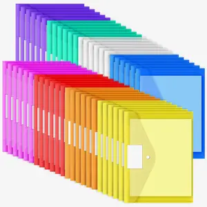 48pcs Plastic Poly Clear Document Envelopes with Snap Button Closure, Letter & A4 Size with Label Pocket for School Home Work Office Organization, 8 Colors