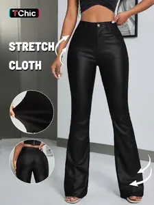 GILIPUR Y2K High Waist Flare Leg Pants, Plain Button Fly Long Pants, Casual Everyday Comfortable Viscose Pockets, All-Season Women's Fashion