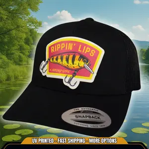 Rippin Lips Taking Sips Trucker Hat – Angler Gift for Him | Fisherman Outdoorsman Cap | Fishing Hat for Men | Bass Fishing Gear