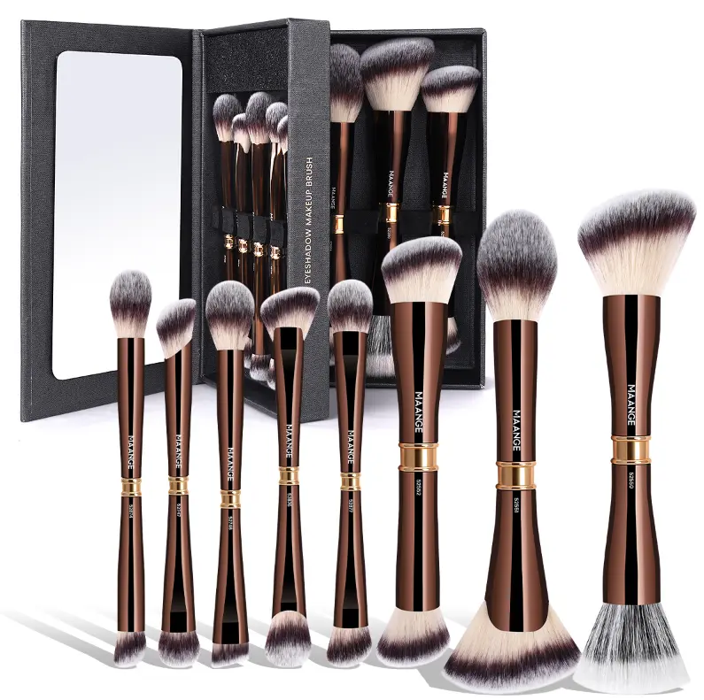 MAANGE Makeup Brush Set with Mirror,8 PCS Double-ended Kabuki Makeup Brushes For Foundation Contour Liquid Powder Concealer Eye Shadows Cream Cosmetics Blending Blush Makeup Tools#DealsForYouDays#SummerWins