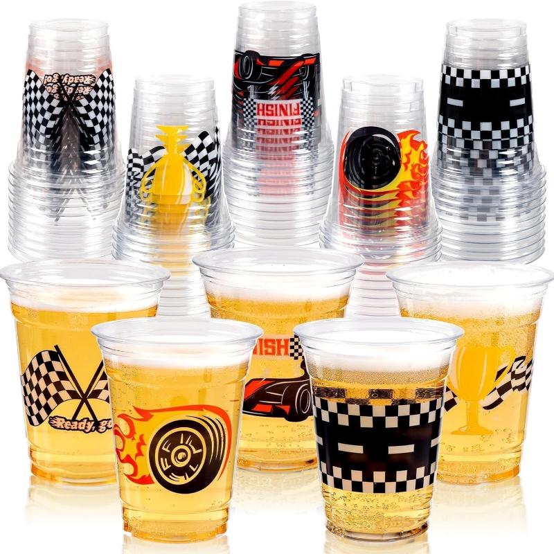 Cowea Raxe Cups 50 Race Car Birthday Party Decorations, 12Oz Checkered Flag Racing ...
