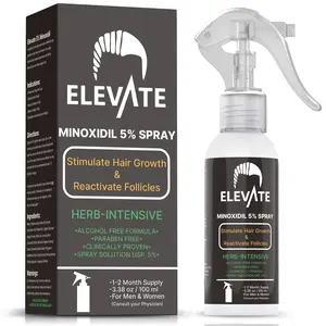Elevate 5% Minoxidil Herbal Hair Growth Spray - Alcohol Free Non-Oily Formula for Hair Loss & Hair Regrowth - Stimulate Hair Follicles for Women & Men