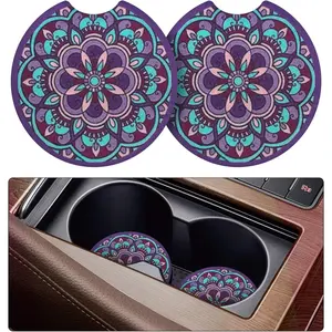 Car Cup Drink Holder Coaster, 2 Pack Car Coasters for Cup Holders, Cute Vehicle Accessories for Women and Girl (Mandala)