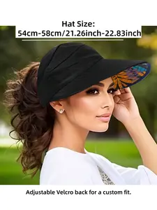 Bohemian Style Baseball Cap, Sun Visor Cap, Wide Brim Ponytail Hat with Face Shield, Breathable, Ideal for Summer, Weddings, Parties, Sun Protection