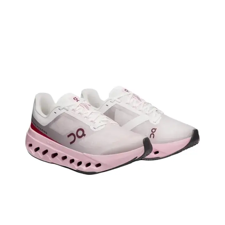 White Pink Mesh Cloud Running Sneakers Lightweight breathable mesh upper, iconic hollow cloud cushion midsole, sweet white-pink colorway, flexible and responsive for women’s road running and casual daily outfits