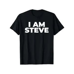 Men's Oversized Comfy Shortsleeve Basic Graphic T-Shirt - Round Neck, "I Am Steve" Meme Print, Breathable Fabric, Casual Fit, Streetwear, Plus Size Funny Pop Culture Gift for Meme Fans