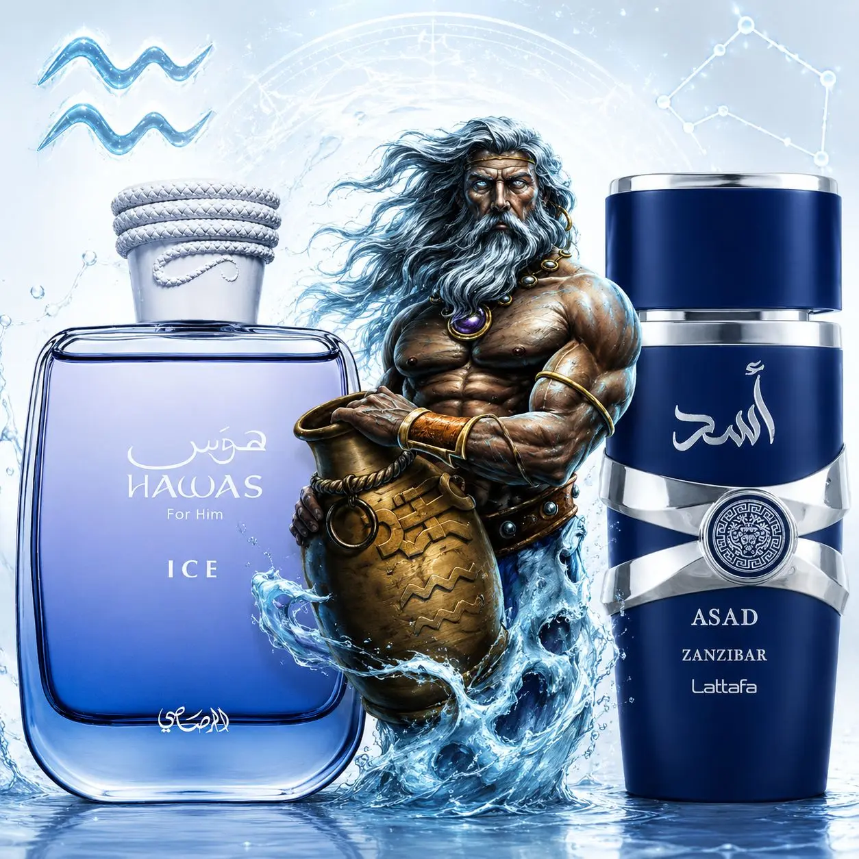 Cosmic Crush AQUARIUS Zodiac Bundle | Lattafa Asad Zanzibar + Hawas Ice | Men's Fragrance | 100 ML 3.4 OZ | Eau De Parfum | Citrus - Fruity & Sweet
