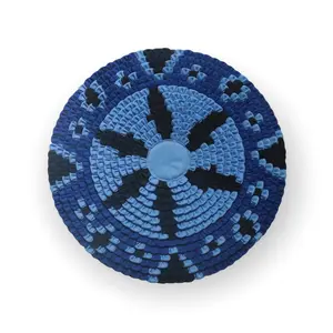 Patchwork Circle Wall Hanging Fabric Art Wall Decor Hand Sewn 20" - Blue