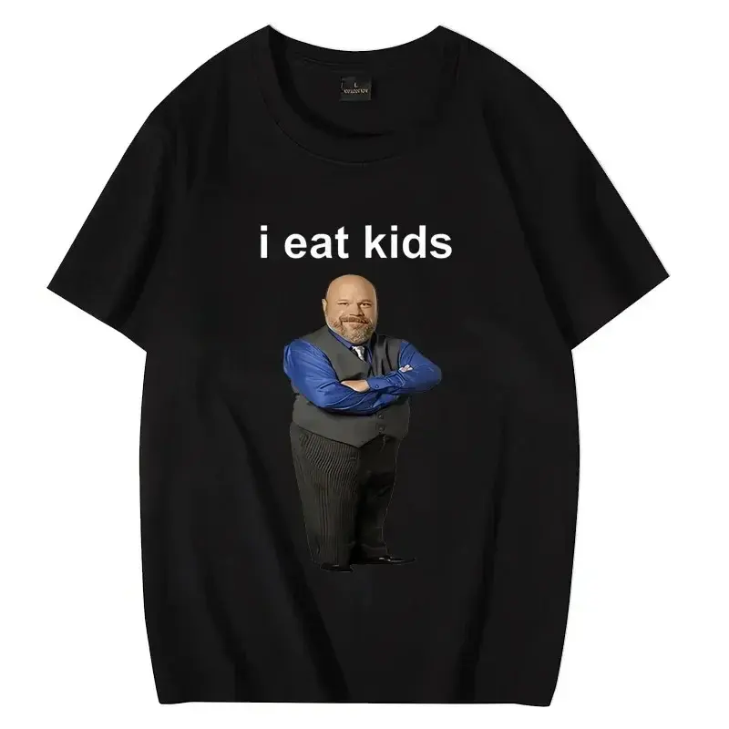 Men's Pure Cotton Graphic T-Shirt - 2024 Summer Short-Sleeve Round Neck Sports Top, Funny Quote "Bertram Eats I Eat Kids" Graphic Print Unisex Tee (Size S), Fitted Cut