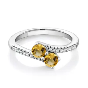 Gem Stone King Two-Stone Gemstone Birthstone Bypass Ring for Women in 925 Sterling Silver | Round 4MM with 1MM Accents | Crossover Anniversary Engagement Wedding Promise Ring | Sizes 5, 6, 7, 8, 9