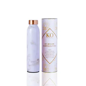 Kansa Organics Copper Bottle - White/Cream Marble Drinkware Handmade Water Bottles Drink Tumbler Mug Cup