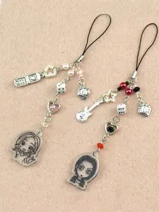 Cartoon Anime Peripheral NaNa & Hachi Keychain Guitar Dice Strawberry Beaded Bag Pendant Keyring Phone Chain Exquisite Phone Case Accessories Gift for Girls