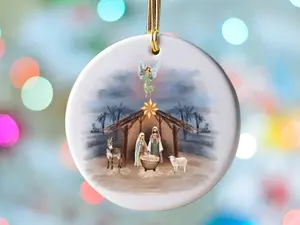 Nativity Christmas Ornament, Jesus The Reason for the Season, Nativity Scene, Ornament Exchange Gift Backdrop Ceramic Decoration