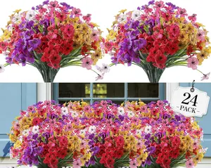 24 Pcs Artificial Flowers for Outdoor,Plastic Flowers Decoration, UV Resistant Faux Flowers Shrubs, Artificial Plants for Indoor Outside Garden Home Wedding Farmhouse（6 Color）