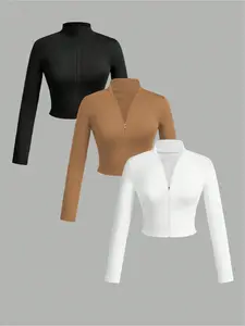 New fashion trend versatile zipper casual women's jacket three-piece set