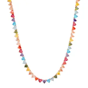 Heart Shaped Rainbow Tennis Necklace