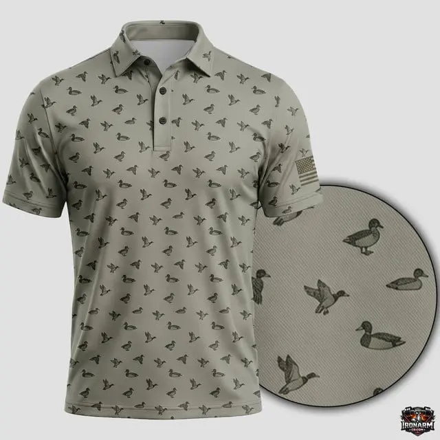 Duck Hunting Polo Shirt for Men, Performance Golf Polo with Duck Hunting Design, Lightweight Short Sleeve Athletic Shirt for Golf, Hunting, Outdoor Activities and Casual Everyday Wear