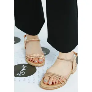 Nobbity Rhinestone Pearl Detail Flat Sandals