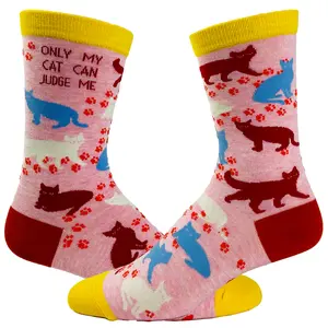 Women's Only My Cat Can Judge Me Socks Funny Pet Kitty Animal Lover Crazy Cat Lady Footwear Funny Graphic Socks Comfortable Fitted Spandex Cotton