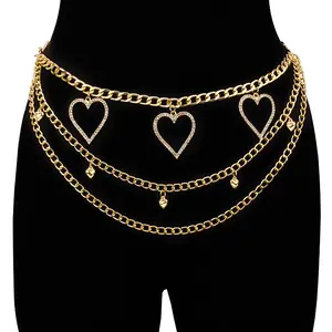 Fashionable trendsetter waist chain, versatile for women, diamond studded big peach heart