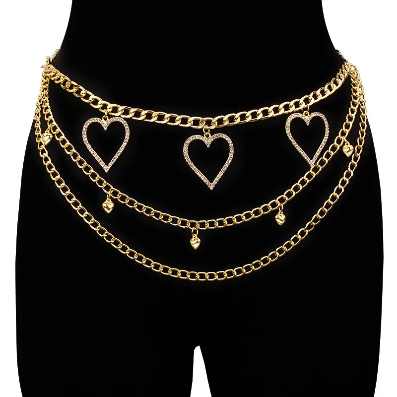 Fashionable trendsetter waist chain, versatile for women, diamond studded big peach heart