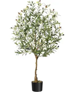 Artificial Olive Tree 4ft Tall Faux Potted Olive Silk Plant Fake Olive Branches and Fruits Artificial Tree for Office House Living Room Home Decor Decorative Round Set