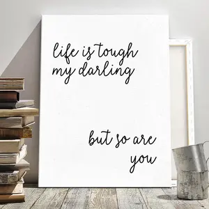 1 Count Wooden Framed Canvas, Print Inspirational Typography Quote Prints Poster With Life Is Tough Quote, Ideal For Living Room Bedroom Wall Decor
