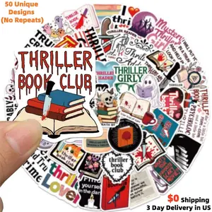 50PCS Thriller Book Stickers - Mystery Psychological Suspense Vinyl Waterproof Decals for Kindle, Laptop, Hydro Flask, Phone Case - Aesthetic Dark Academia Gift for Bookworms, True Crime Fans & Readers - High Quality Suspenseful Book Lover Sticker Pack