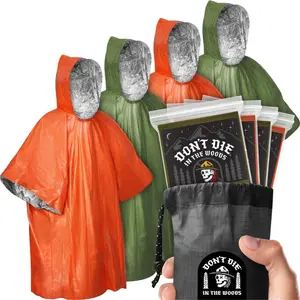 Don't Die In The Woods Emergency Poncho Mylar Space Blanket Rain Heat Resistant for Hiking Camping Survival First Aid