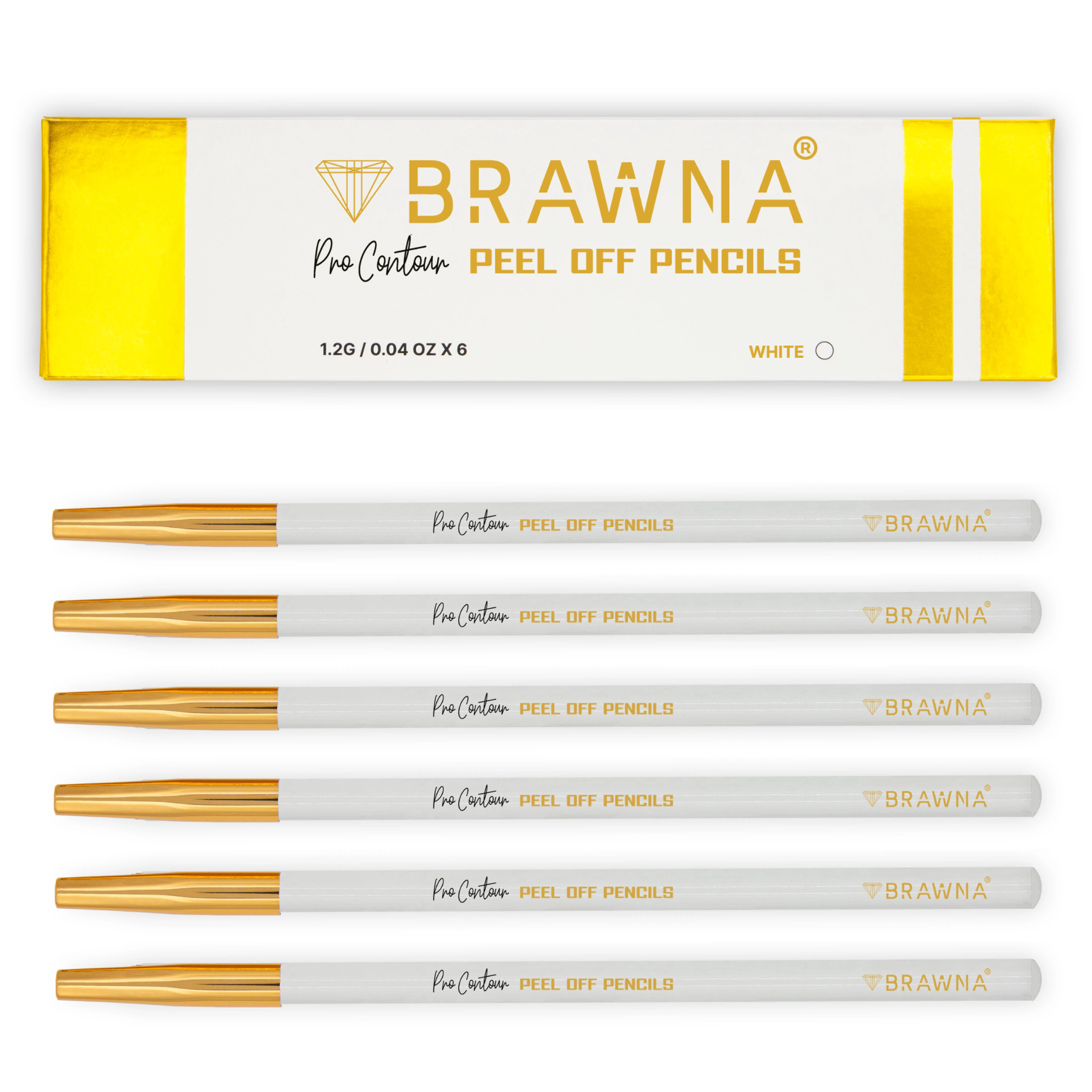 BRAWNA - Brow Pro Peel Off Pencils For Lip &  Eyebrow Mapping - White - Pack of 6 or 12 Eyebrow Pencil Set Daily