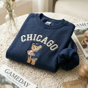 Embroidered Chicago Baseball Sweatshirt, Game Day Bear Hoodie, Varsity Letter Shirt, Softball Fan Sports Gift, Gift For Her Him