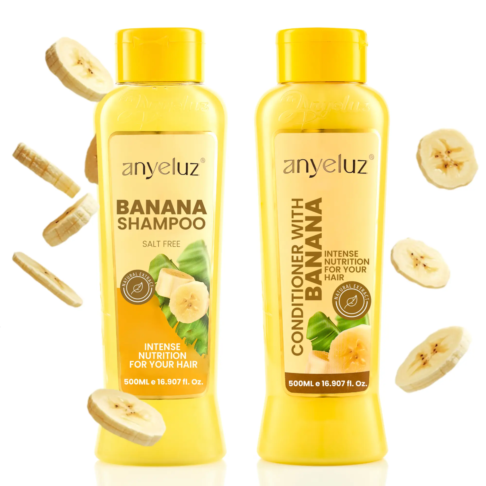 ANYELUZ Banana Haircare Set - Sulfate Free Moisturizing Shampoo and Nourishing Conditioner to Hydrate and Repair Dry, Damaged Hair