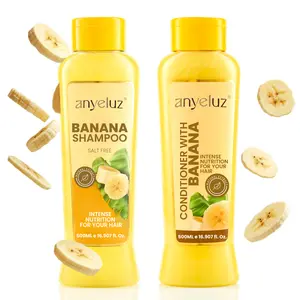 ANYELUZ Banana Hair Care Duo Set - Moisturizing Shampoo & Nourishing Conditioner, Natural Fruit-Infused Hydration & Repair for Dry, Damaged Hair