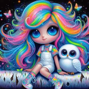 5D DIY Full Drill Round Diamond Painting - Diamond Painting Kit Owl, Rainbow Mosaic Canvas DIY Wall Art, Home Wall Decoration