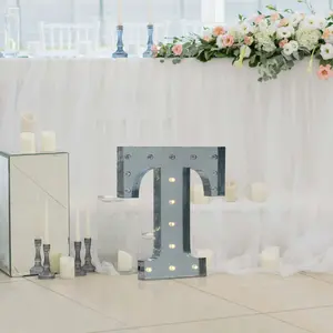 Vintage Galvanized Metal Marquee "T" Letter Light Cordless With 16 Warm White LED 20"