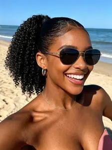 14 Inch Afro Kinky Curly Drawstring Ponytail - Lightweight & Fluffy Natural Synthetic Hair, Easy Wear for Black Women Summer Daily