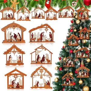 6-Piece Wooden Nativity Scene Ornaments Ideal for tree topping Perfect as Christmas gifts for Christian churches, religious friends, teachers, and colleagues Ornaments (house-shaped)
