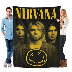 Nirvana “Smiley Face” Oversize Throw Blanket – Grunge Rock Band Merch Tapestry | Soft Plush Fleece | Bedroom Decor for 90s Grunge Fans, Rock Enthusiasts & TikTok Trendsetters | Iconic Band Portrait & Smiley Logo Design