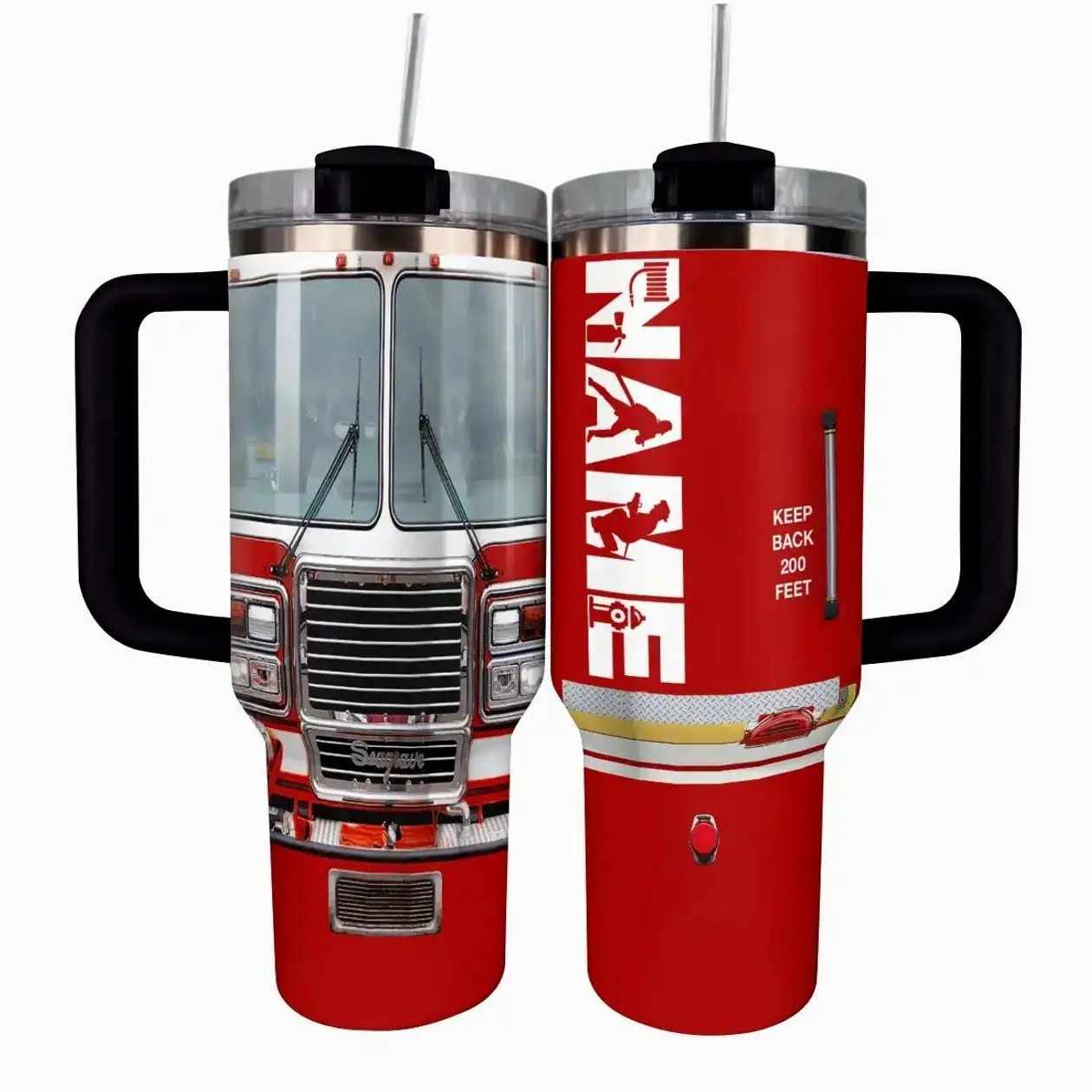 Custom Name Firefighter Thin Red Line 40oz Tumbler with Handle | Personalized Fire Department Travel Mug | Hero Gift