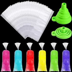 240 Pieces Disposable Ice Lolly Bags, Plastic Ice Cream Lolly Mold Freeze Icepop Bags with Silicone Funnel for Making Yogurt (3 x 12 Inch)