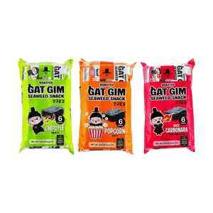 JAYONE Korean Roasted Seaweed Snacks Variety Pack - 3 Flavors: Spicy Cream Bacon, Smoked Chili, Popcorn (24g x 3 Bags)