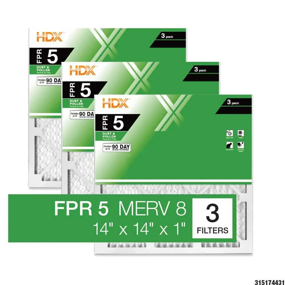 14 in. x 14 in. x 1 in. Standard Pleated Furnace Air Filter FPR 5, MERV 8 (3-Pack)