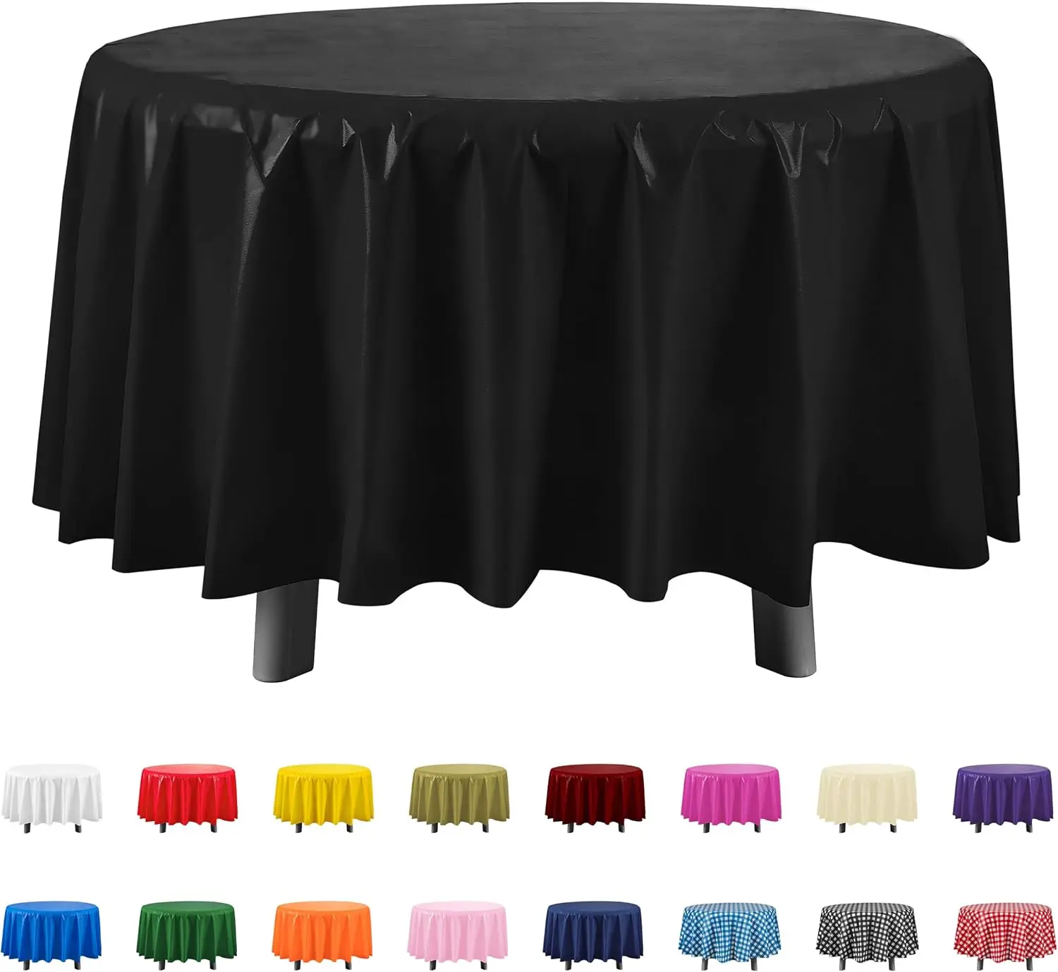 Black 6 Pack  Round Disposable Plastic Tablecloth - 84 Inch Round Plastic Table Cloths for Parties Disposable Tablecloth - Round Plastic Tablecloth - Black Round Tablecloth