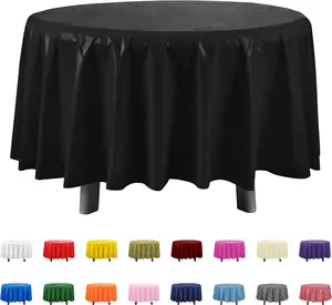 Black 6 Pack  Round Disposable Plastic Tablecloth - 84 Inch Round Plastic Table Cloths for Parties Disposable Tablecloth - Round Plastic Tablecloth - Black Round Tablecloth